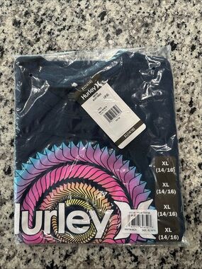 Hurley Navy Tee with Pink, Blue & Yellow Spiral Graphic